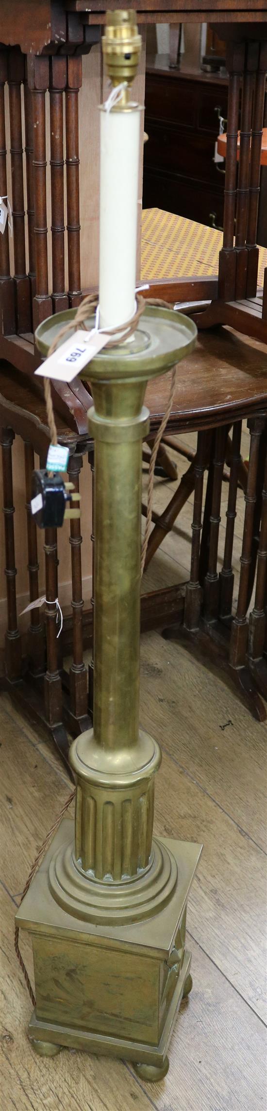 A brass column standard lamp W.19cm